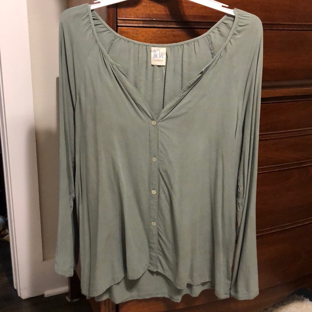 Green long sleeve button down, size L. Barely worn